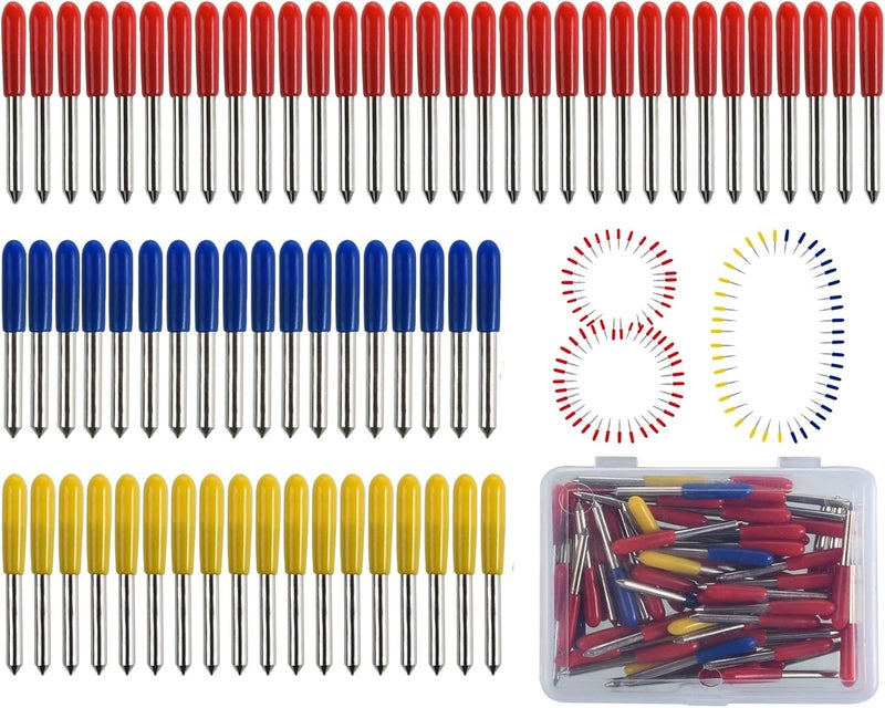 PLOOTA 80Pcs Die Cut Blades for Air 2/Air 3, 30 Fine Point, 45 Standard, 60 Deep Cut, Carbide Blades, Blue, Red, Multicolor - Image 1